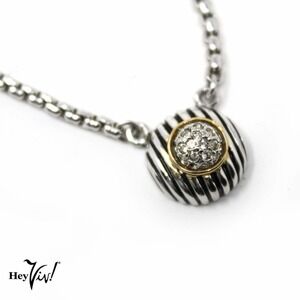 Vintage Silver Tone Oval w Pave Rhinestone Pendant Necklace 16" Chain - Hey Viv
